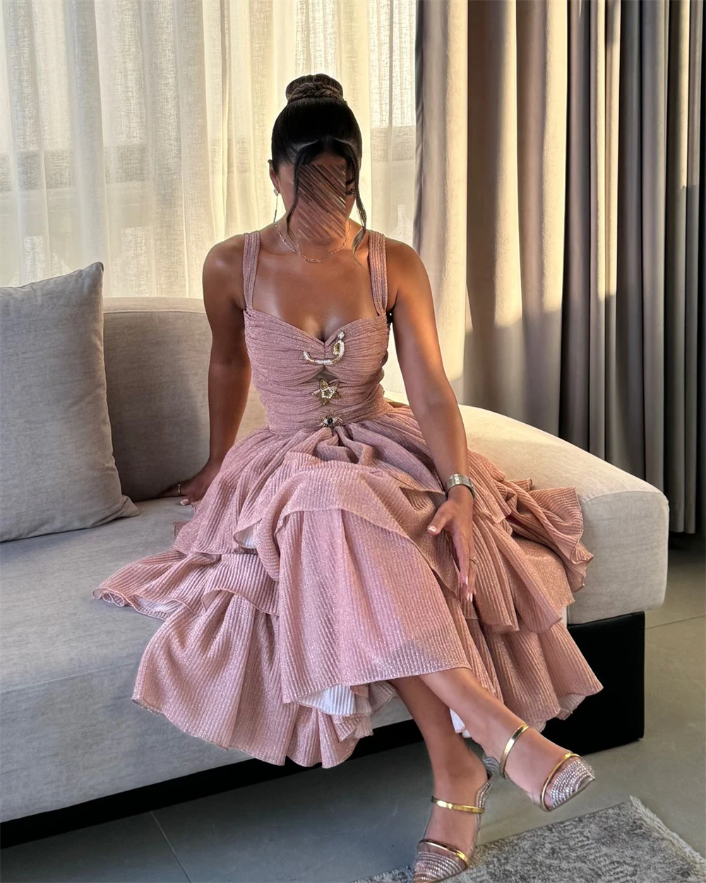 Customized Saudi Arabia Prom Dress Evening Shoulder Girdle A-line Ankle Length Layered Draped Bespoke Occasion Dresses Formal Go