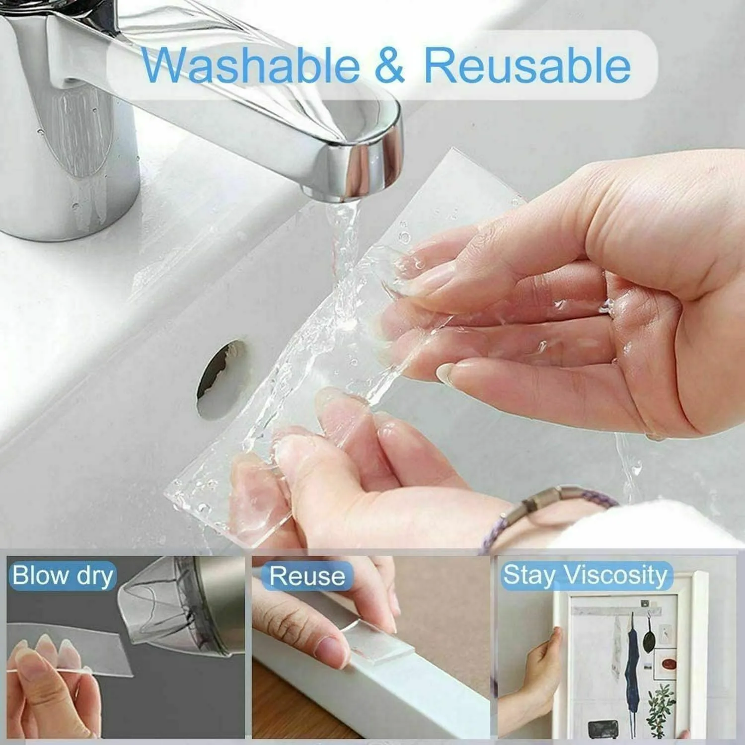 3m Double-Sided Nano Tapes Strong Adhesive Waterproof Tapes Transparent Reusable Traceless Stickers For Bathroom Kitchen Sink