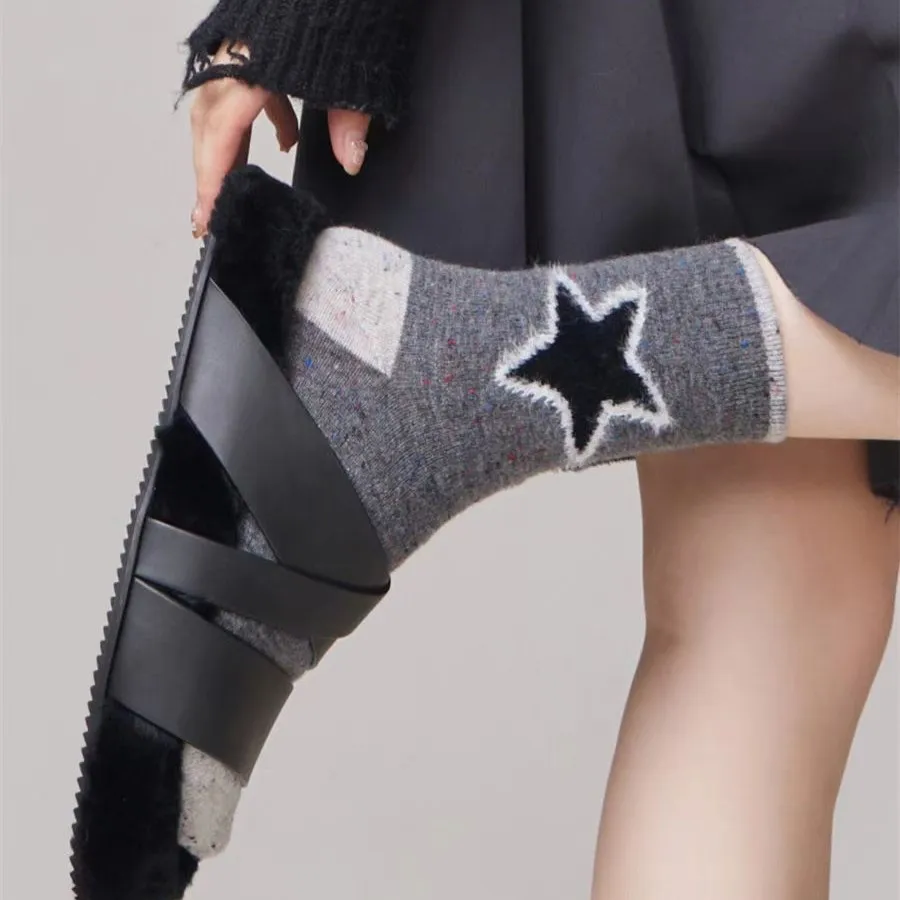 

Женские носки, зимние утолщенные теплые шерстяные носки для девочек, простые корейские звезды Kawaii Sweet Harajuku Y2K, универсальные носки средней длины