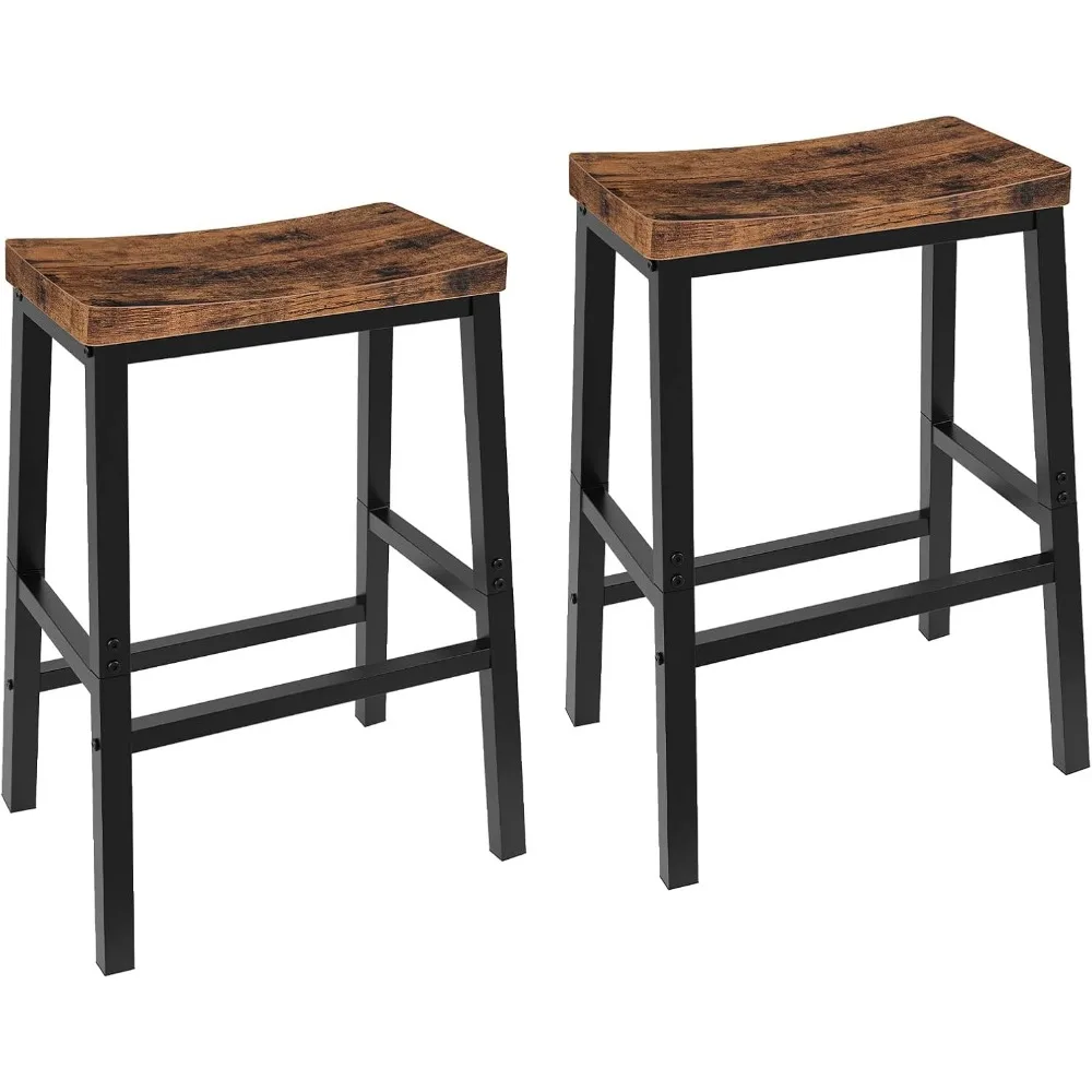 

Bar Stools, Set of 2 Bar Chairs, 23.6 Inch Saddle Stools, Kitchen Counter Seat with Footrests, Industrial Barstools for Dining