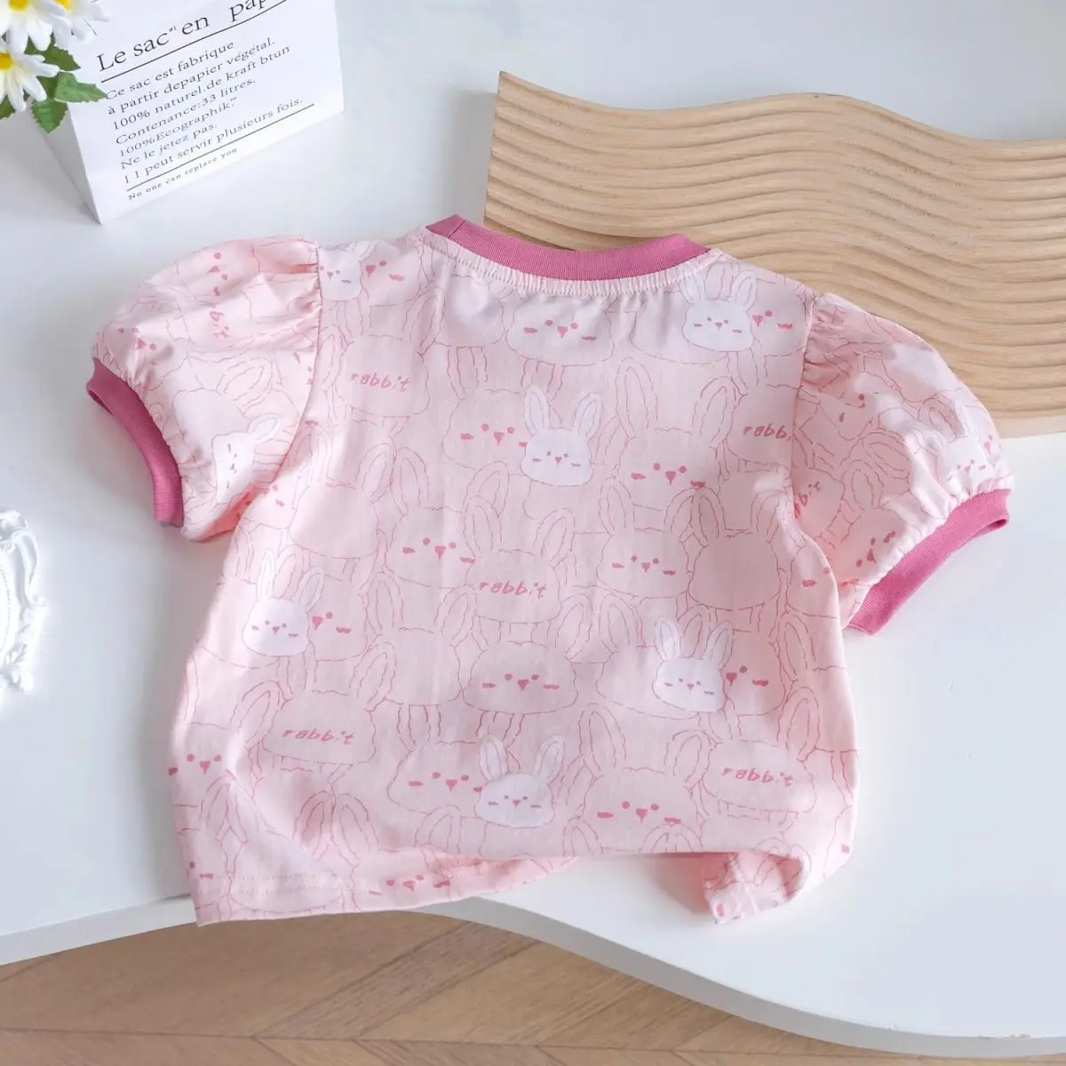 2026 Summer New Style Girls' Short-Sleeve T-Shirt, Stylish and Versatile, with Cartoon Bunny Full Print, Cute and Fresh for Little Girls
