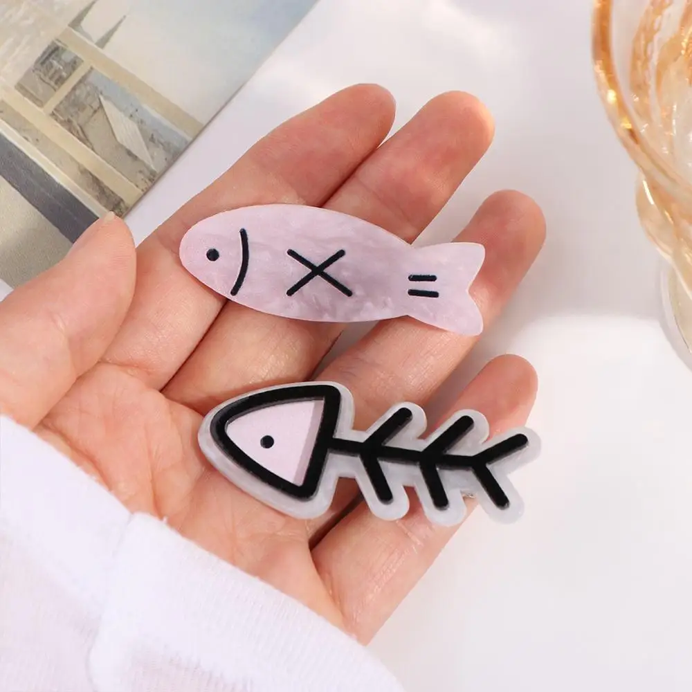 Funny Fish Bone Bangs Clip Pink Acetic Acid Hair Clips Barrettes Y2K Hair Clips for Women Women