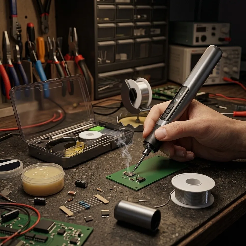Cordless Soldering Iron with LED Light and 3 Interchangeable Tips Designed for Electronics Assembly and Circuit Board Work
