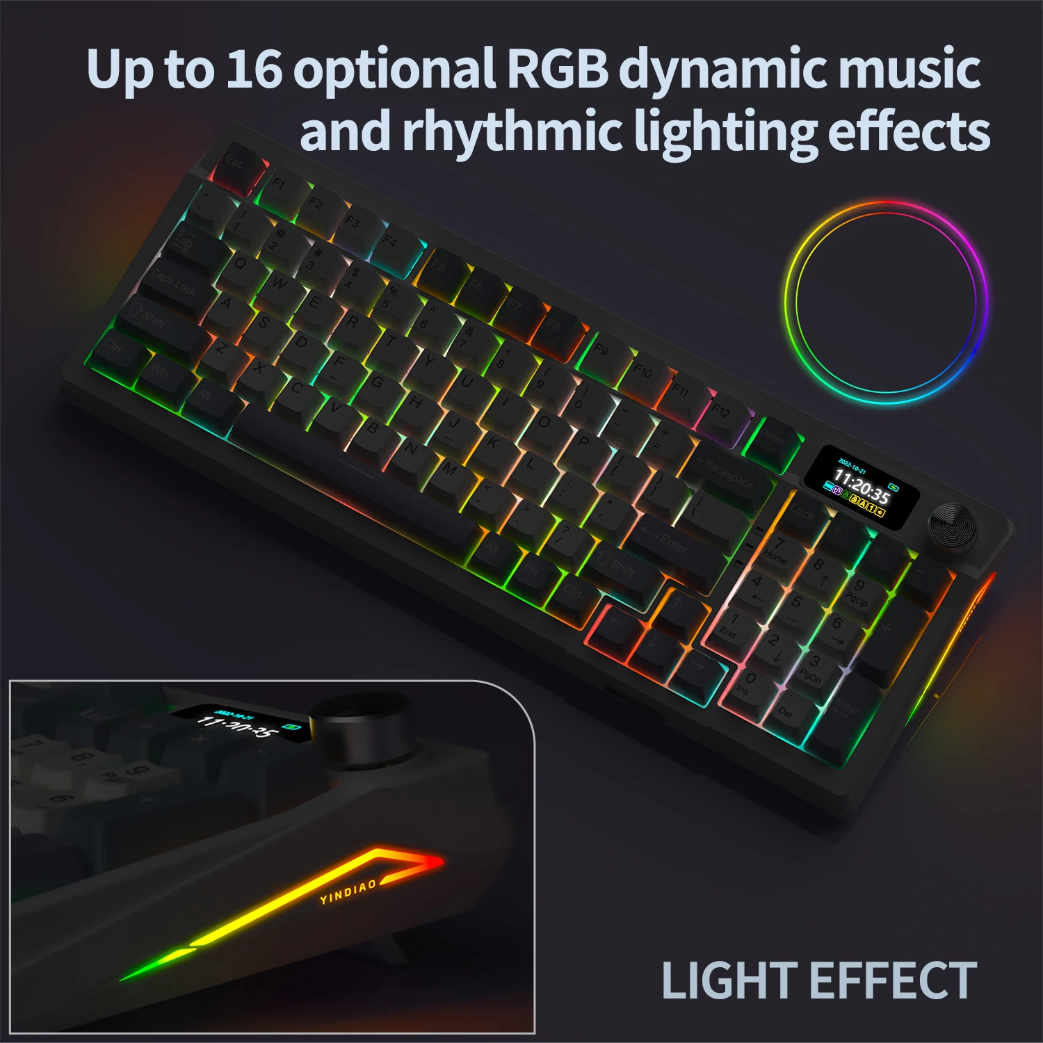 لوحة مفاتيح ميكانيكية للألعاب ثلاثية الوضع مخصصة متعددة المقبض وشاشة RGB Esports لوحة مفاتيح لاسلكية مع شاشة TFT الذكية