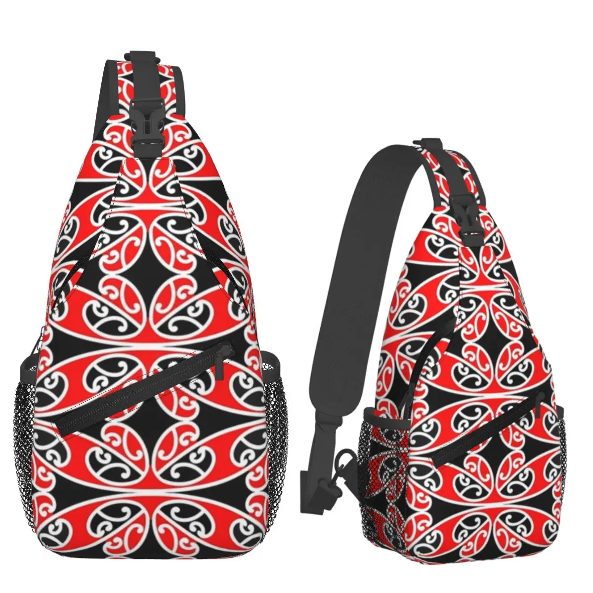 

Maori Traditional Pattern Hammehead Shark Chest Bag Men Sling Crossbody Backpack Chest Bag Traveling Hiking Daypack Shoulder Bag