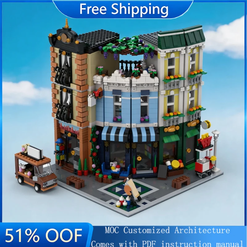 

2482 детали MOC: Модель уличной сцены для праздников, конструктор для детей, игрушка для мальчиков и девочек, подарок на день рождения, креативный набор для сборки и демонстрации