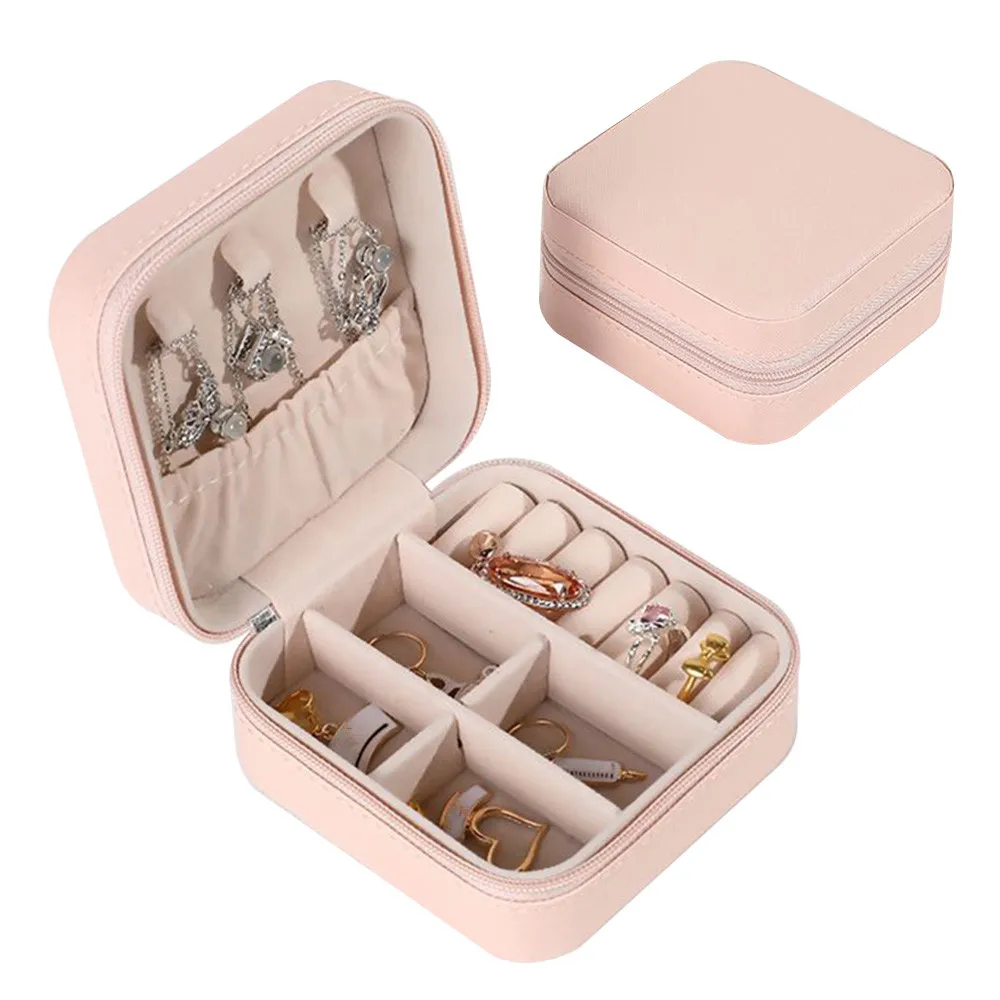 2023 Portable Jewelry Box Jewelry Organizer Display Travel Jewelry Case Boxes PU Storage Zipper Ring Case Jewelry Storage Box