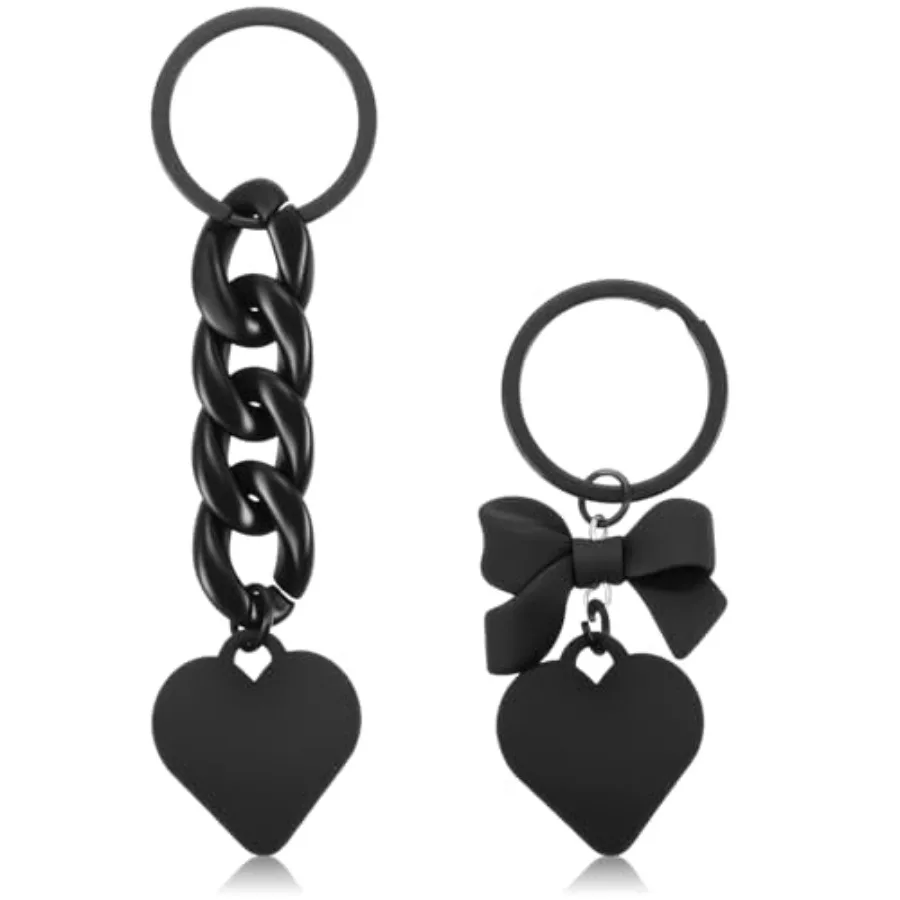 

2 Pcs Black Heart Keychain, Cute Heart Bag Charm Chain Links Heart Keyring for Bag Purse Women Kawaii Key Ring Decorative Keys