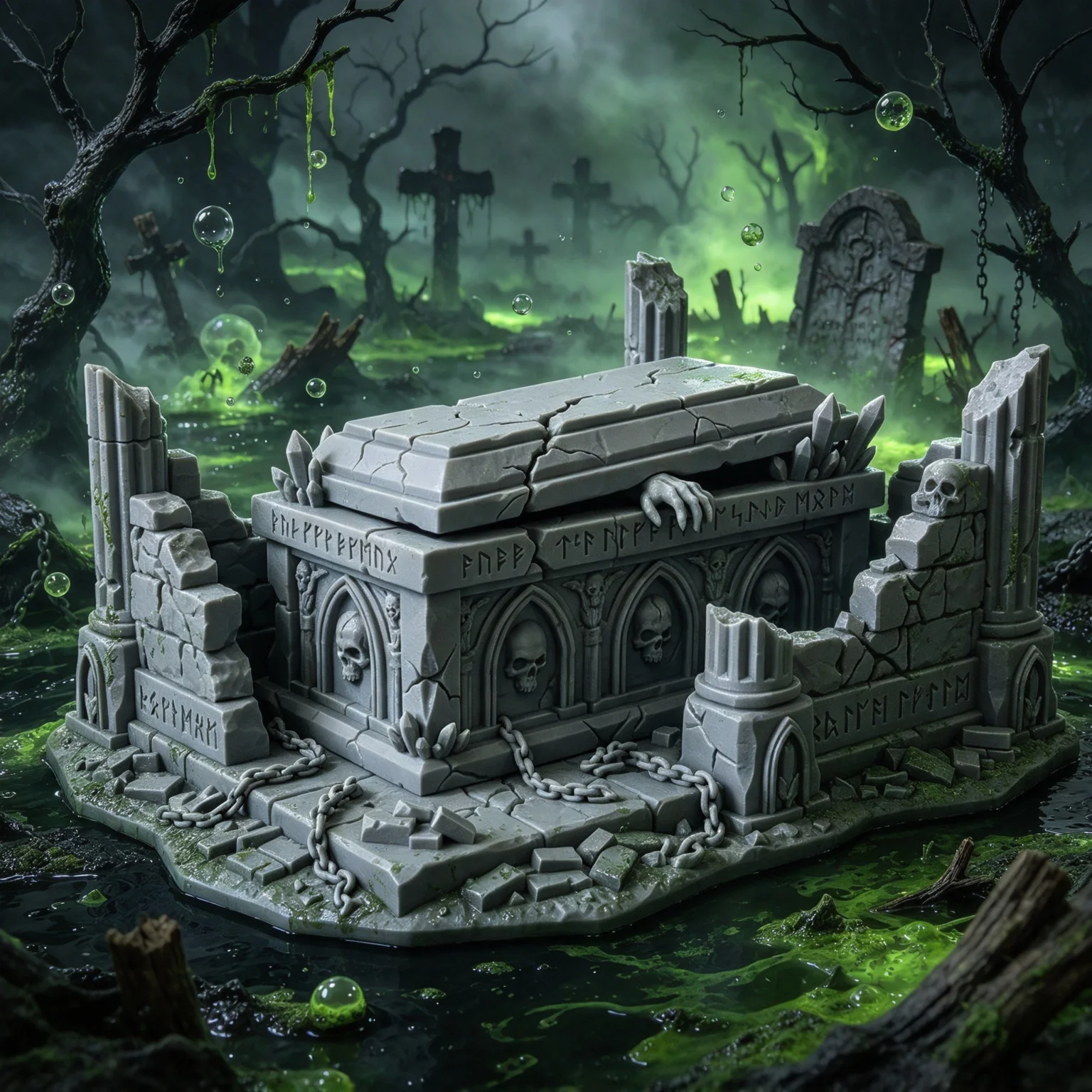 Grave Statues Cracked Corroded Gothic Style Destroyed Martyr Statues Dark Fantasy Underground Cave Sculptures Desktop Models