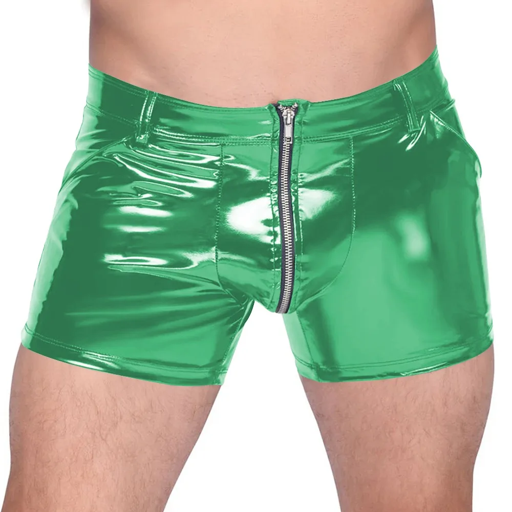 

Мужские виниловые кожаные узкие шорты из ПВХ, сексуальные боксеры на молнии с промежностью, шорты для ночного клуба, бара, клуба, шорты с мокрым эффектом, нижнее белье, низ 7XL
