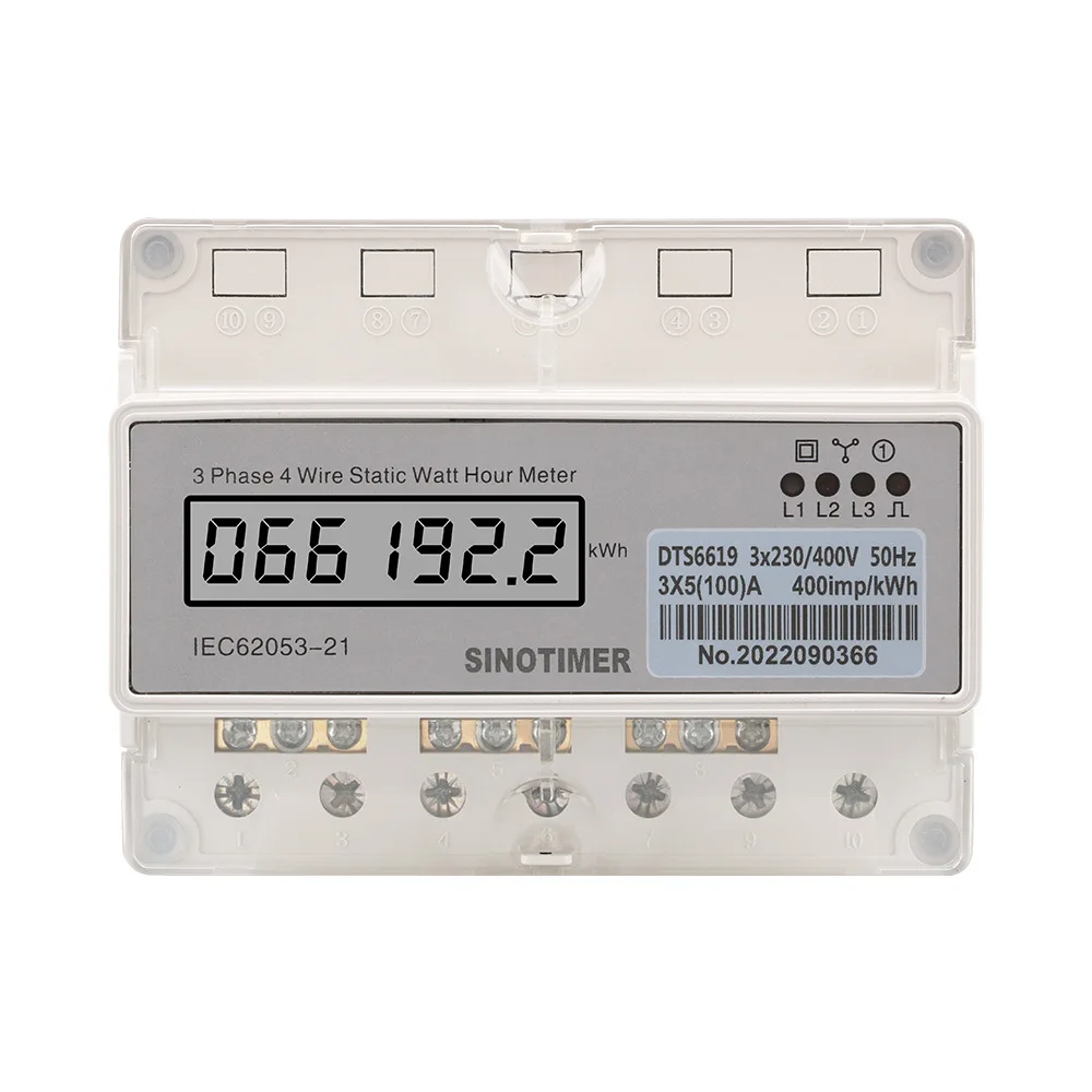 

Three Phase 4 Wires Electricity Meter Digital Wattmeter Electric Consumption Meter KWH Din Rail 100A 50HZ Watt Energy Meter