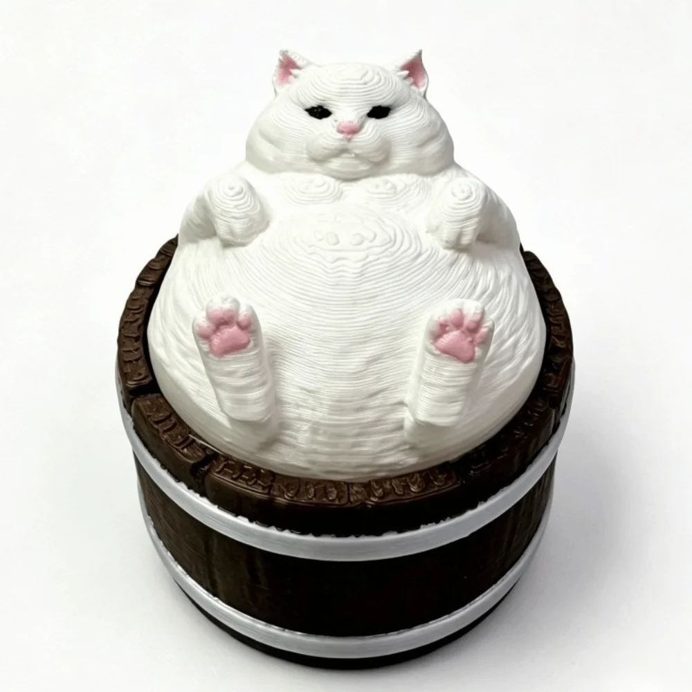 Novelty 3D Printed Fidget Toy Kawaii Funny Cat Clicker Toy Fat White Cat Cute Bathtub Cat Toy Bathtub