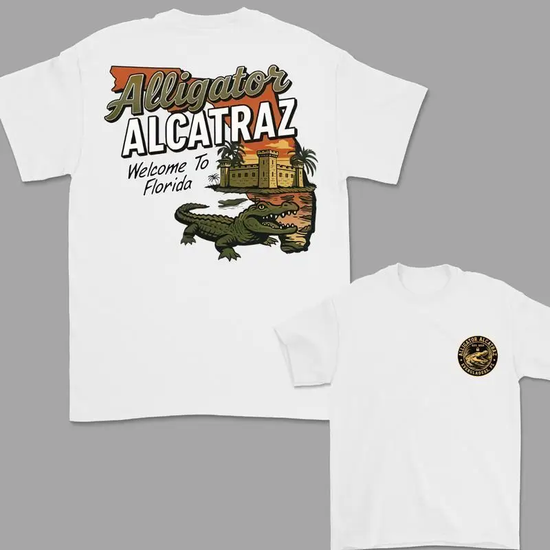 

Funny Alligator Alcatraz T-Shirt Vintage Welcome to Florida Graphic Tee Travel Vacation Souvenir Gift for Women and Men