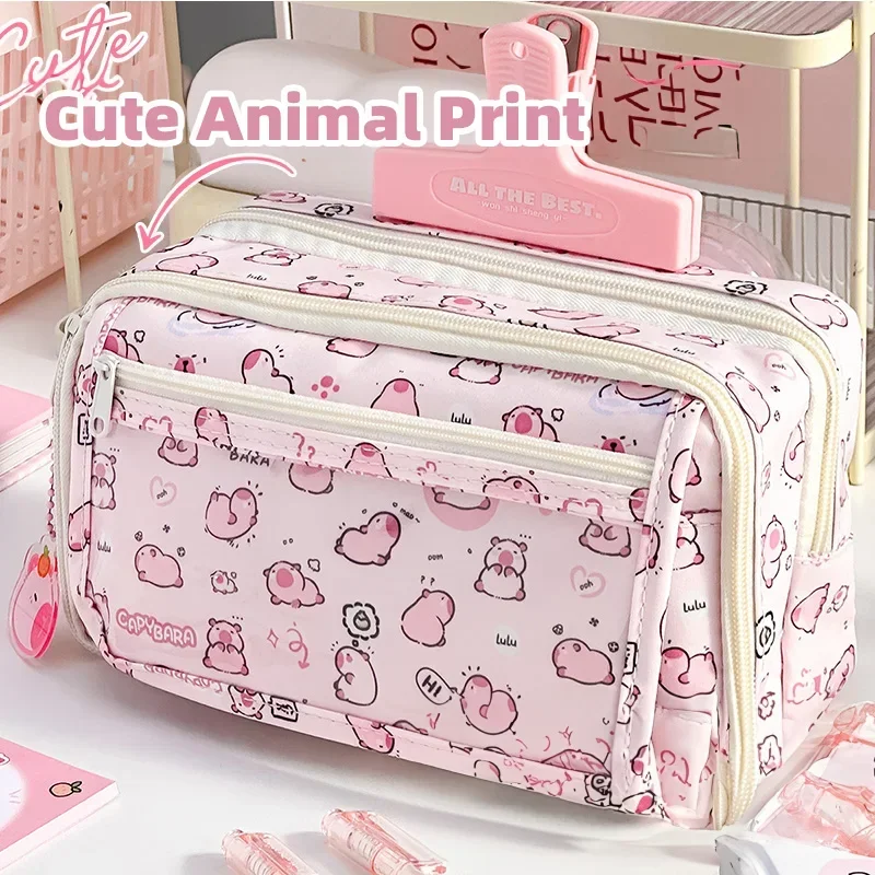 Imagem -04 - Estojo para Lápis Animal de Grande Capacidade para Meninas Tecido Zipper Pouch Material Escolar Kawaii Estilo Bonito Crianças e Crianças