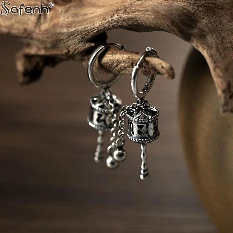 Retro Prayer Wheel Earrings Six-Word Mantra Dangle Earrings For Women Spiritual Chakras Jewelry Good Luck Gift