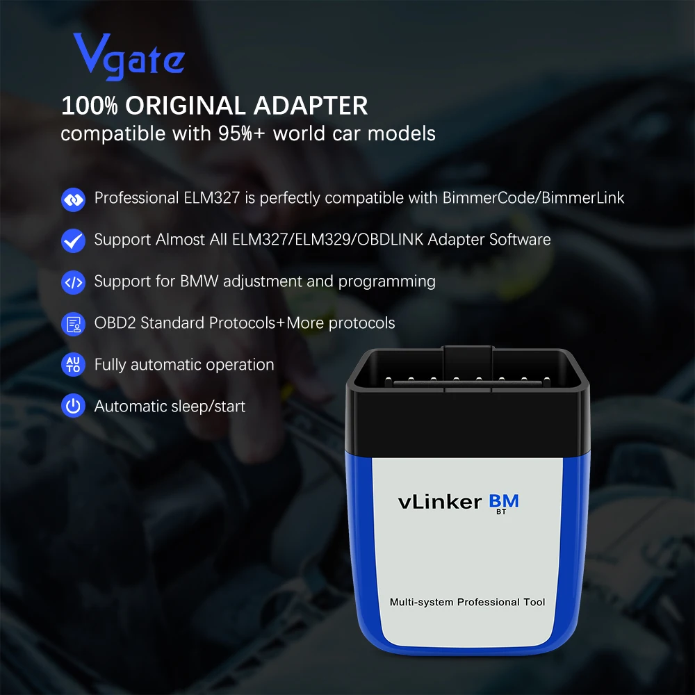 Vgate VLinker BM+ ELM327 BimmerCode BimmerLink Auto Code Reader Diagnostic Tool Car Scanner ELM327 V1.5 OBD2 Bluetooth 4.0/3.0