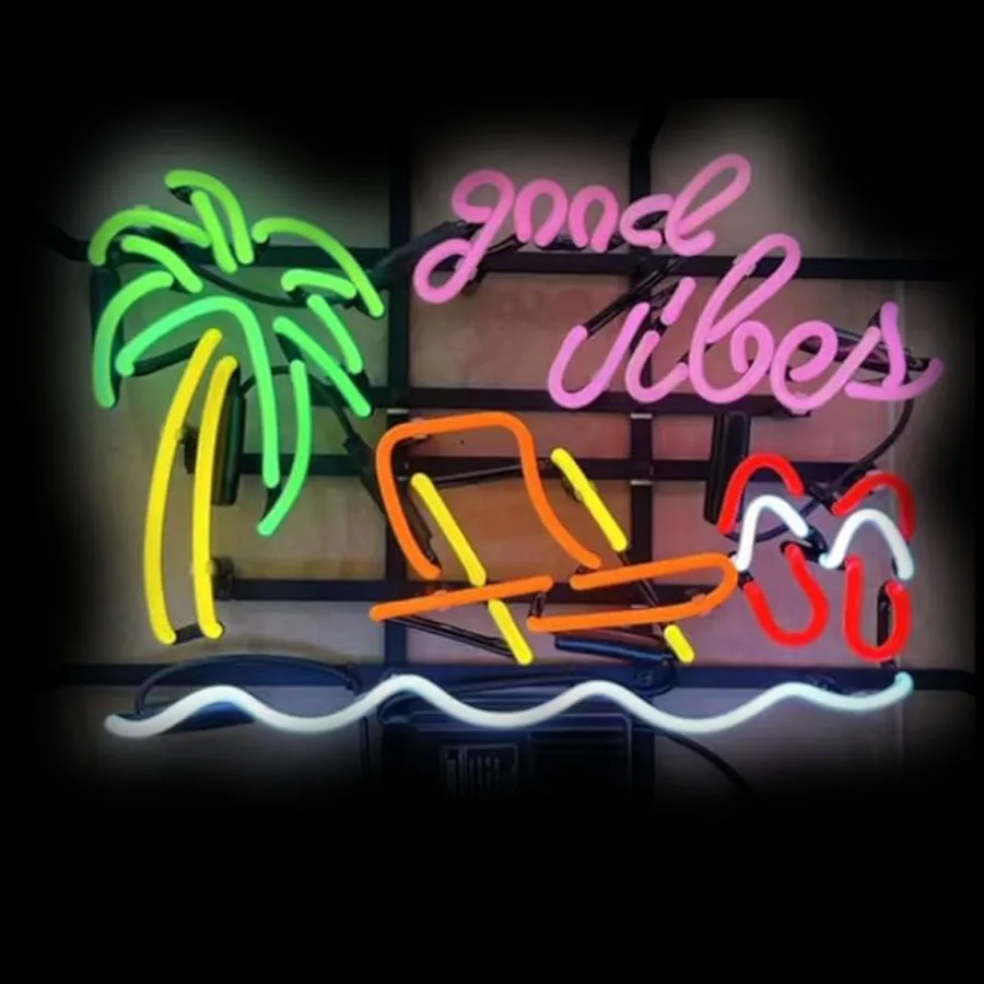 Good Vibes Neon Sign Neon Decor Sea Club Hotel glass Palm Tree Restaurant Handcraft Arcade Neon Lamp for Beer Custom nein sign