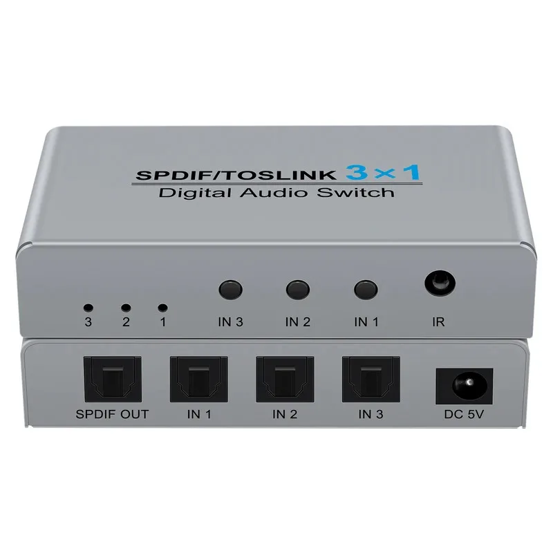 

High definition 3-in 1-out infrared intelligent control fiber optic digital audio splitter