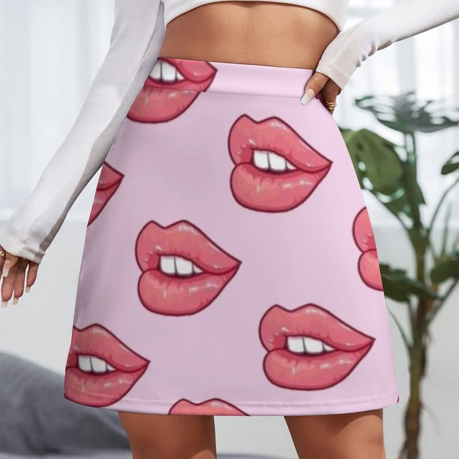 Cute Pink Lips Cartoon Design Mini Skirt dress clothes for woman new in dresses korean women's clothes