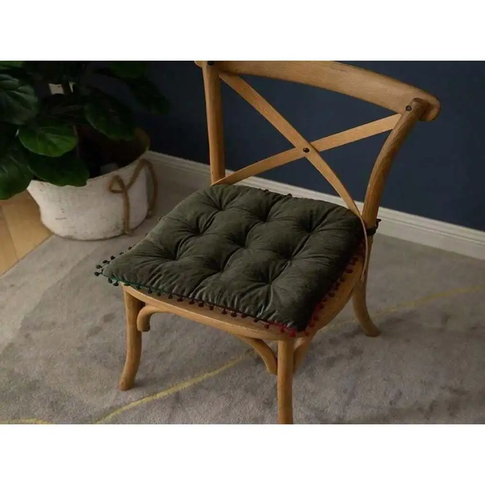 

16 Inch Diameter Round Chair Cushion Velvet Soft Gradient Pom Pad For Indoor Dining Chairs