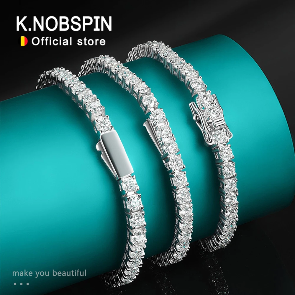 צמיד טניס מויסנייט KNOBSPIN - כסף 925 מצופה זהב לבן 18K 💎