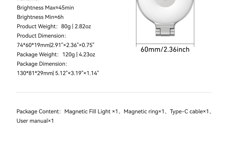 TELESIN Magnetisch 360° ° Rotierendes RGB-Füllicht Mini-Selfie-Licht 3 Modi Einstellbare Farbe und Helligkeit für Smartphone iPhone Android – Detail 15