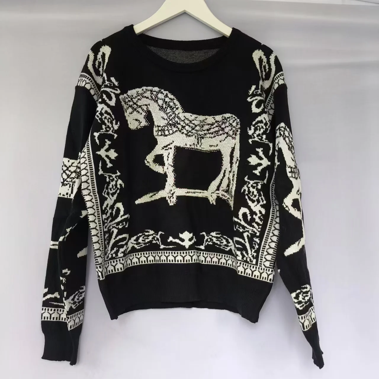 Autumn Winter Rhinestone Horse Pictures Y2K French Style Women\'s Sandros Knitted Sweater Pullover High-end Designer Womenswear