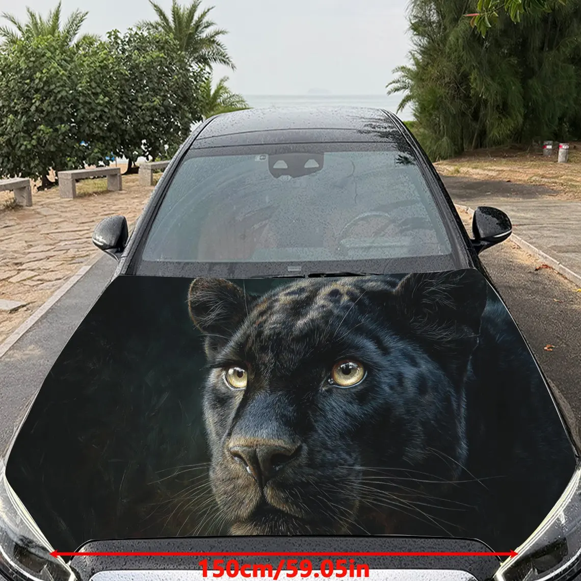 Car Decal Panther with Realistic Dark Artistic Background & Wild-Powerful Aesthetic Car Hood Sticker, Waterproof Self - Adhesive