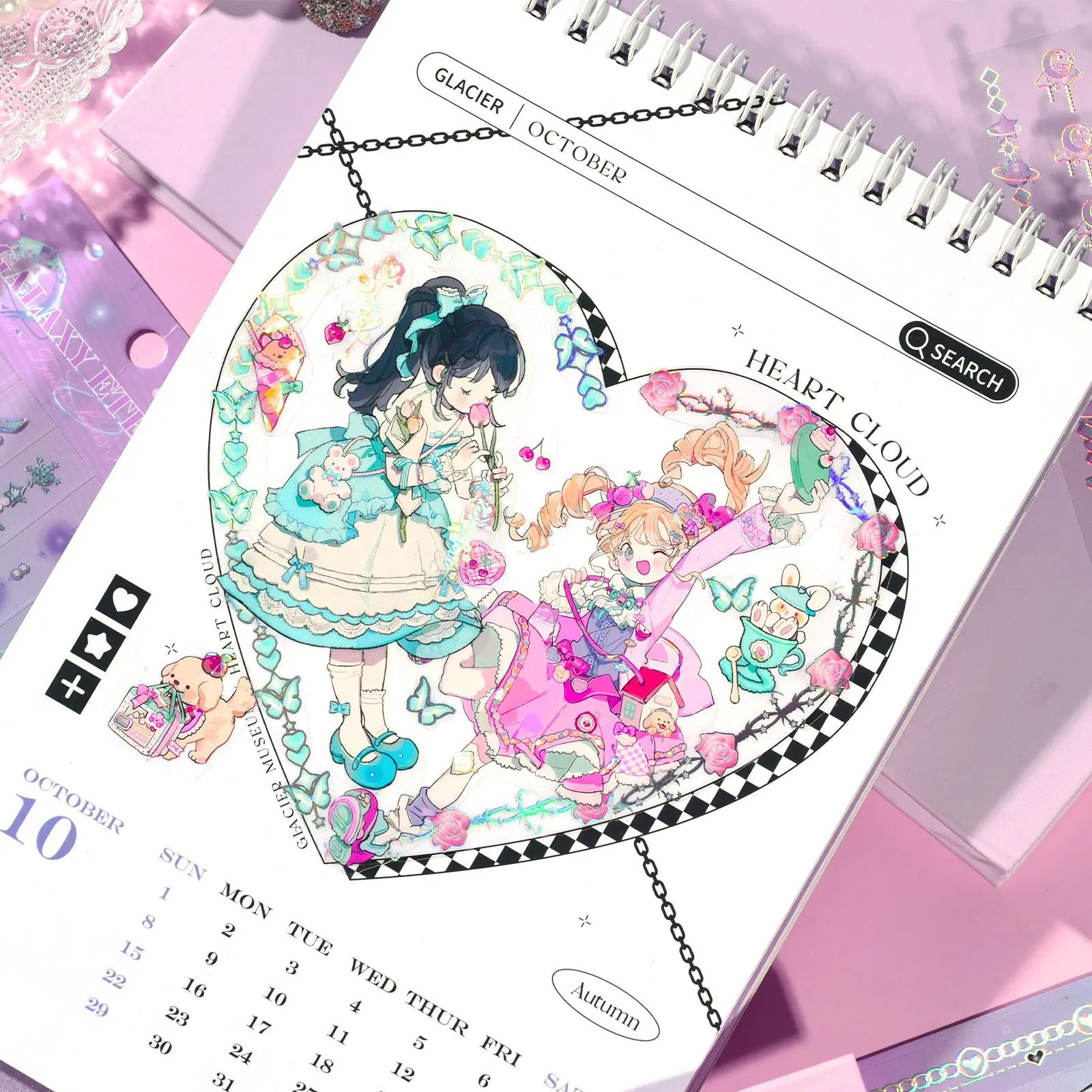 MINKYS 2pcs/lot Kawaii Laser Rose Lock Chain Toplader Decorative Sticker Set Scrapbook Sticker Photocards Stationery