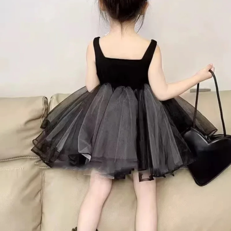 Girls Sleeveless Princess Dress with Mesh Panel – Sweet Tulle Midi Dress for Toddlers, Cute Party Gown Kids Dresses for Girls