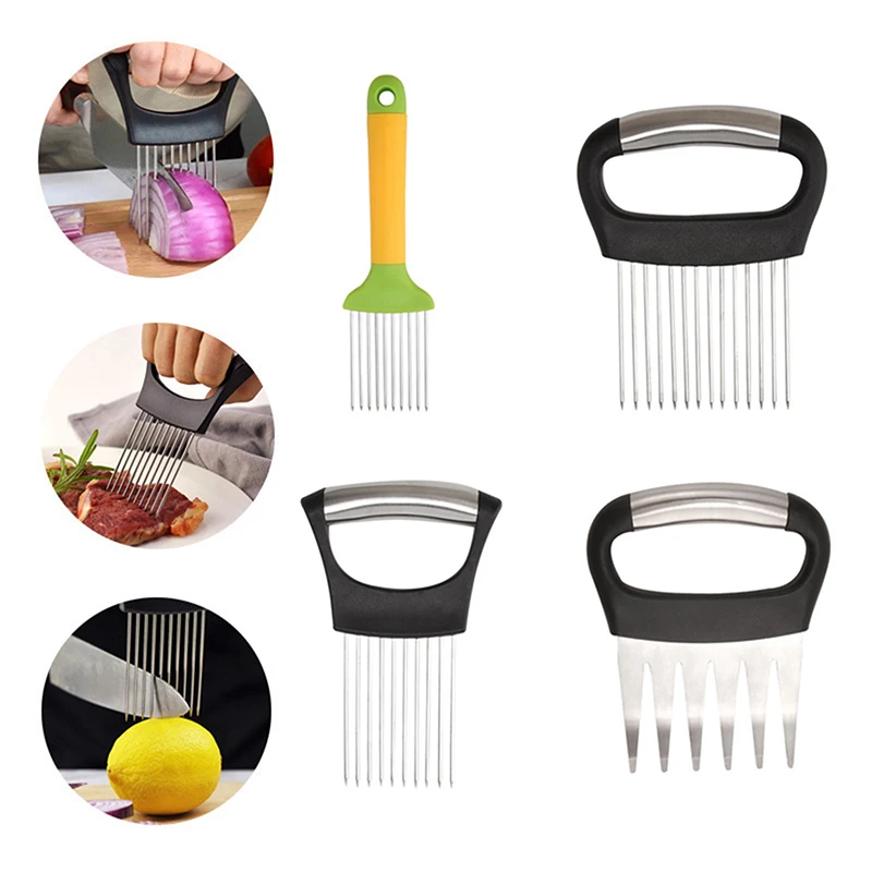 

Food Slice Assistant Kitchen Cutting Tool Durable Vegetable Shredders Cutting Holder With Handle Stainless Steel Onion Needle