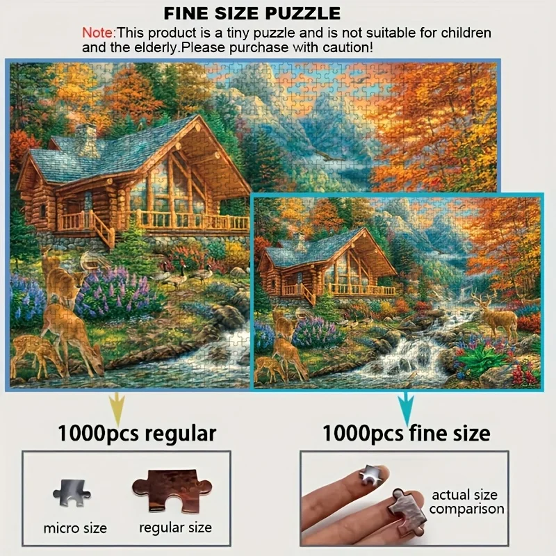 Rompecabezas de Cabina de Montaña Otoñal con Escena de Vida Silvestre, Juego Intelectual con Temática de Naturaleza para Adultos, Juguete Decorativo para el Hogar