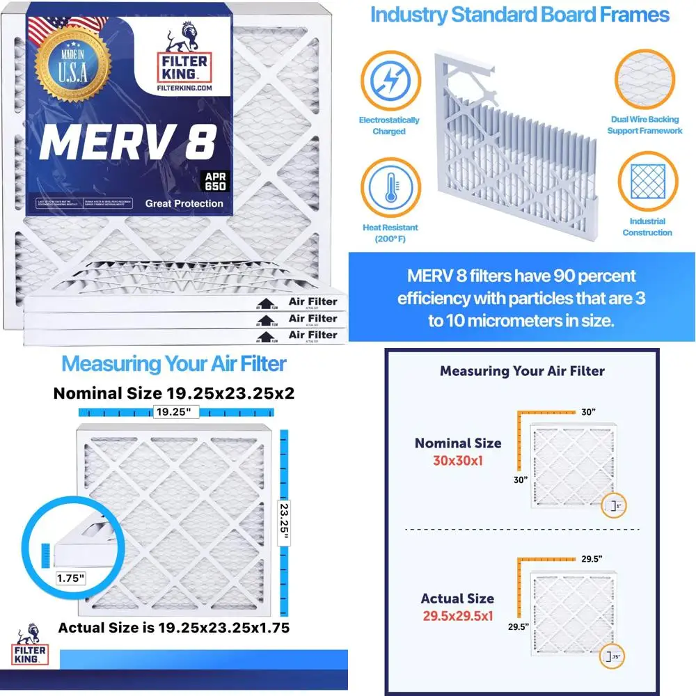 

Плиссированные воздушные фильтры HVAC, 6 шт. MERV 8 для кондиционеров и печей, сделано в США, настоящий размер 19,25x23,25 дюйма
