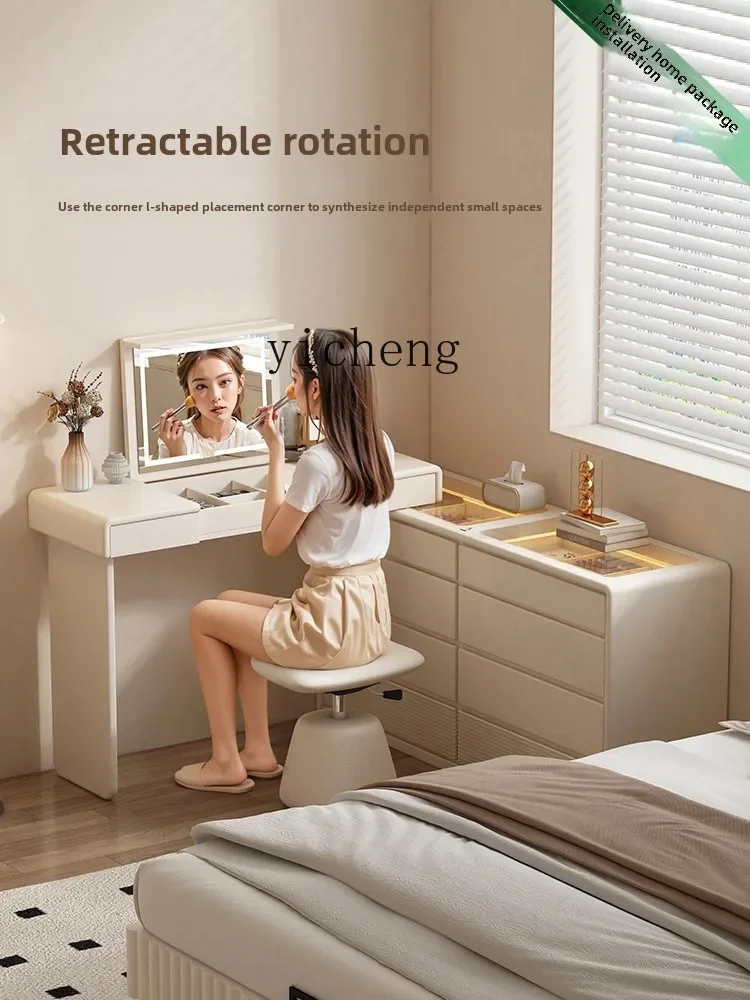 YFY Solid Wood Makeup Table Bedroom Retractable Corner Simple Storage Bedside Chest Dresser Integrated