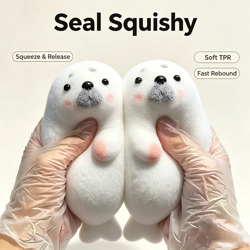 Portable Flocked Seal Squishy Soft TPR Fast Rebound Squeeze Adult Stress Relief Fidget Decompression Toy Holiday Present Gift
