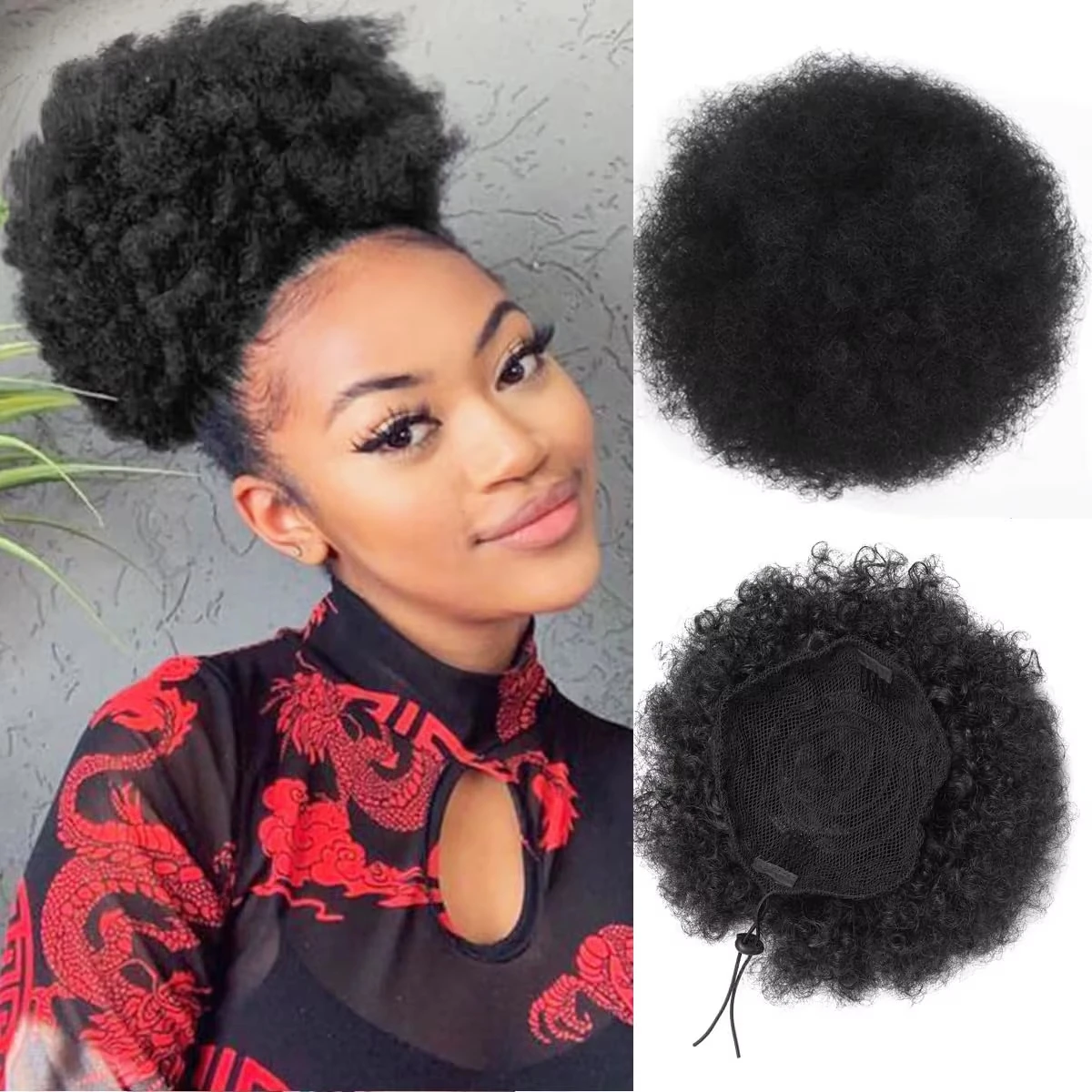 Large Afro Puff Ponytail Extensions Clip In Drawstring Ponytail Heat Resistant Synthetic Afro Curly Pony Tail Hair Pieces