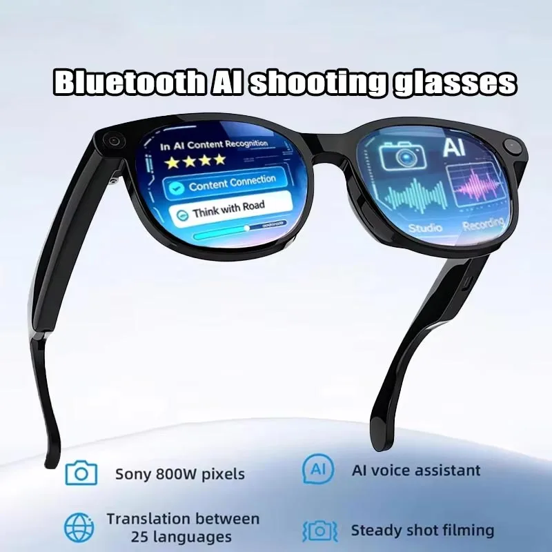 2026 AI Smart Glasses HD Shooting 800W AI Glasses Real-Time Translation Prevent Blue Light Discoloration Bluetooth Call Music