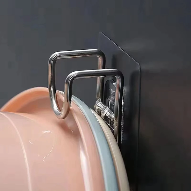 Stainless Steel Wash Basin Hook Kitchen Bathroom No Trace Strong Paste Holder Multifunctional Punch-Free Iron Storage