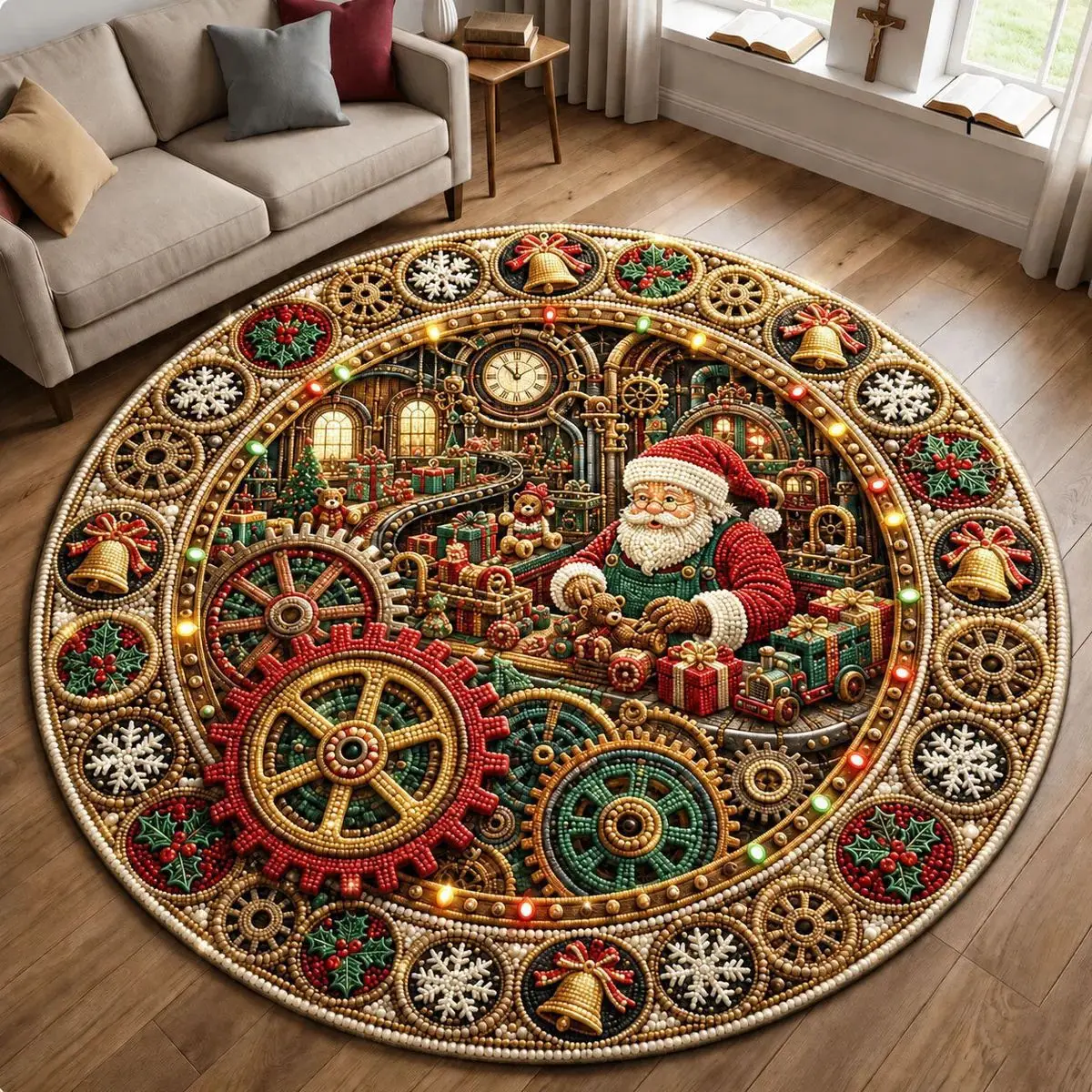 VIKAMA Peppermint Candy Swirl Roman Pocket Watch Round Rug Soft Flannel Non-Slip Bedroom Bedside Living Room Christmas Carpet