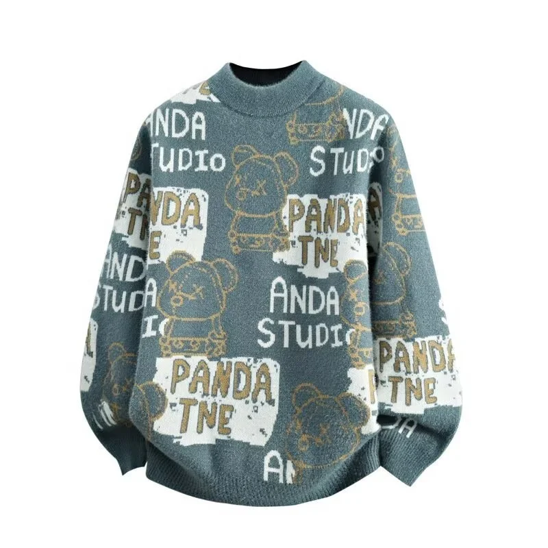 

Teenage Boys' Faionable Warmth-Kee f-High-Collar Knitted Sweater Fake Fur Inner Wear Casual Long Sve Top