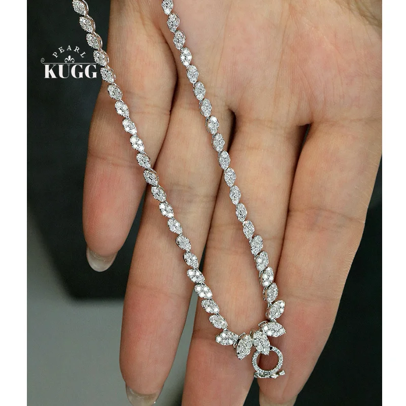 KUGG 100% 18K White/Yellow Gold Necklace Luxury Simple Style 1.90carat Real Natural Diamond Necklace for Women Fine Jewelry