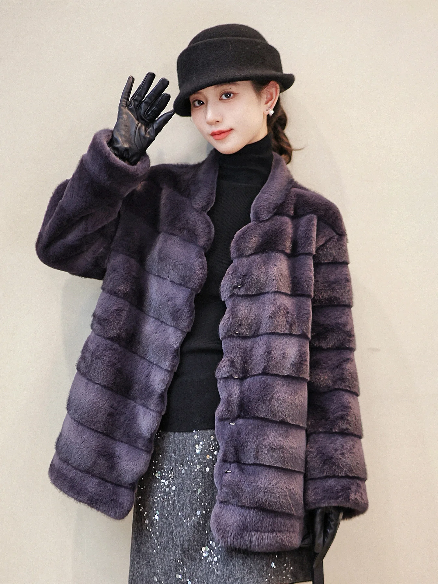 

Романтическая шуба из меха норки с эффектом лепестков, свободного кроя, класса люкс, экологичная, женская, с V-образным вырезом, длинными рукавами, средней длины, стандартная.