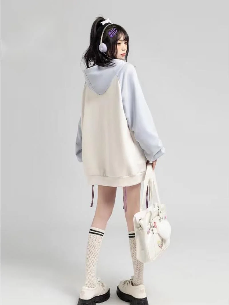 여성용 힙합 패션 스타 그래픽 스웨터, 플로킹 자수 후드, 핑크 블루 가디건 스웨터, 가을, 겨울