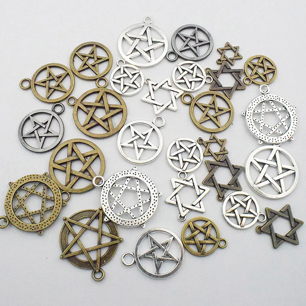 

48Pcs Vintage Style Pentacle Pendant Alloy Charms Jewelry Making Accessories DIY Star Charms for Bracelets DIY Supplies