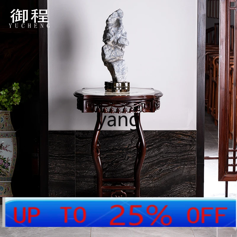 

LMMnatural marble flower basket table antique mahogany flower stand Chinese solid wood bonsai flower table