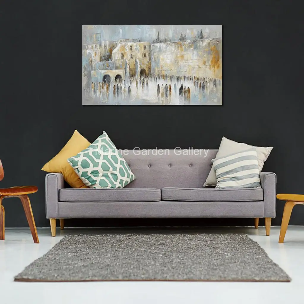 

Western Wall Jerusalem Canvas Art Handmade Oil Painting White and Blue Textured Jewish Artwork for Judaic Home Decor Original