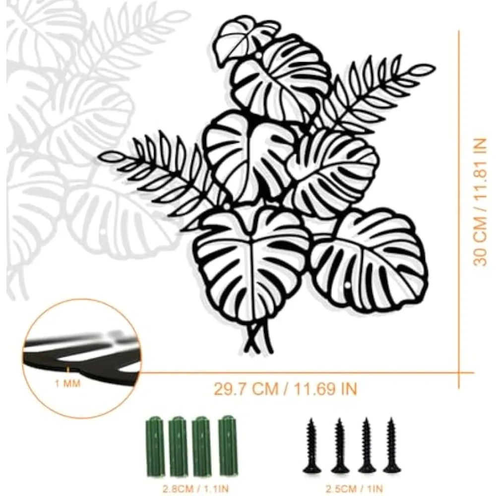 Tropical Leaves Metal Wall Art Decor, Matte Style Wall Hanging Decor Silhouette Wall Art for Home Garden Hotel Office Festival