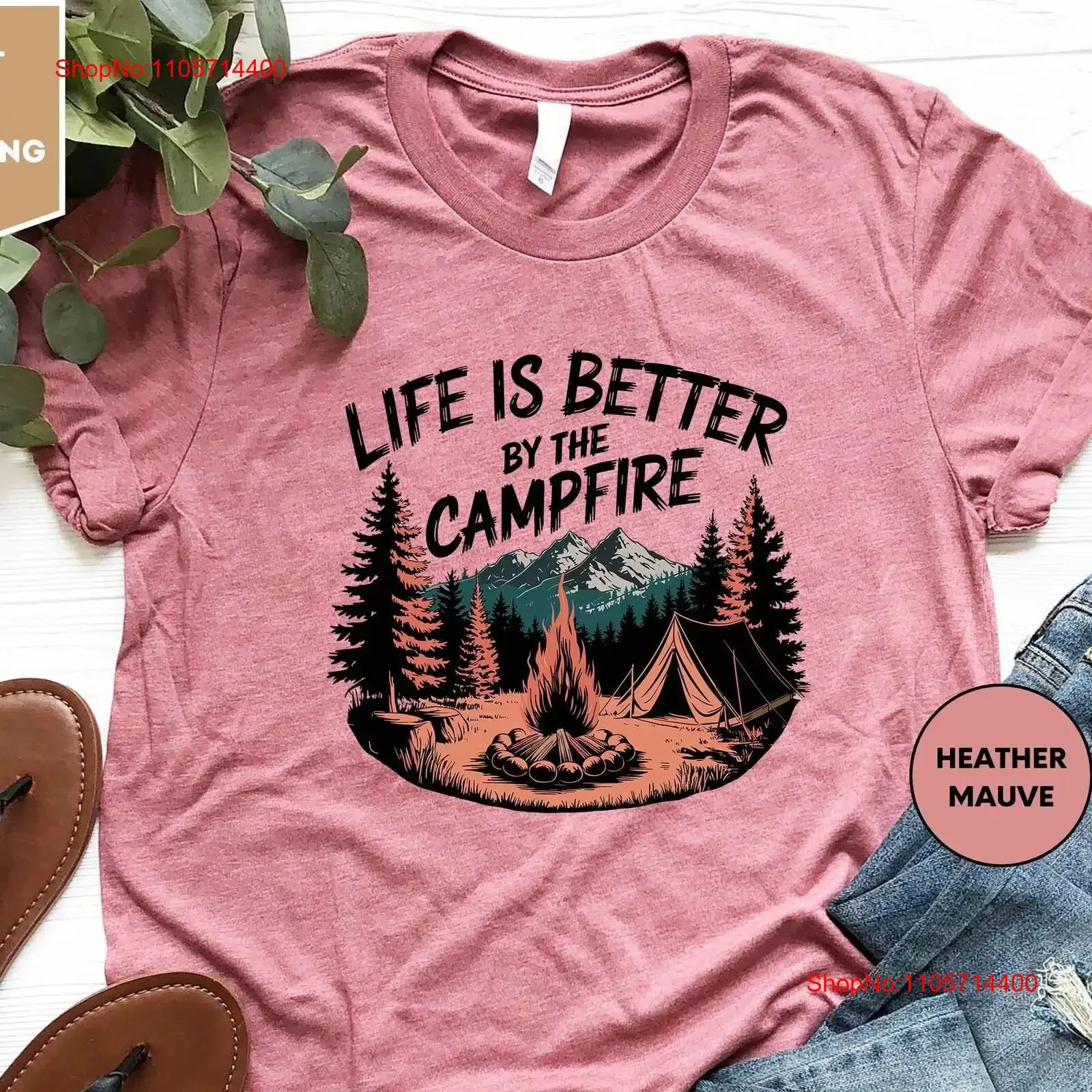 Life is Batter By The Campfire T Shirt Camping Hiking Outdoors ForesT Nature vintage Washed Slightly Soft Casual graphic homme