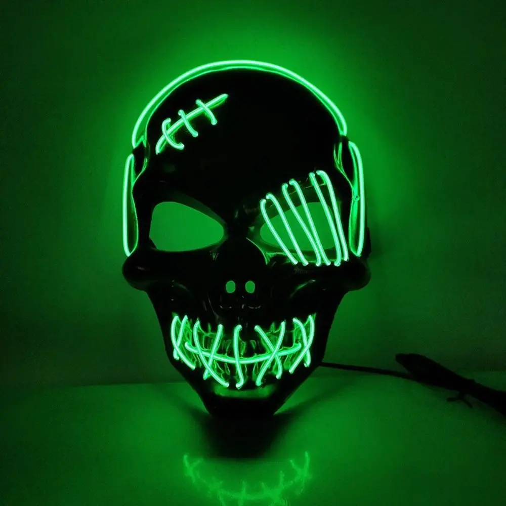 

Gothic Halloween Skull Glowing Mask Headwear Cold Light Full Face Mask PP Eye Mask Costume Props Men