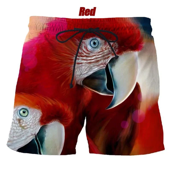 Summer casual animal 3D printed parrot shorts loose printed beach pants casual cool neutral loose beach pants